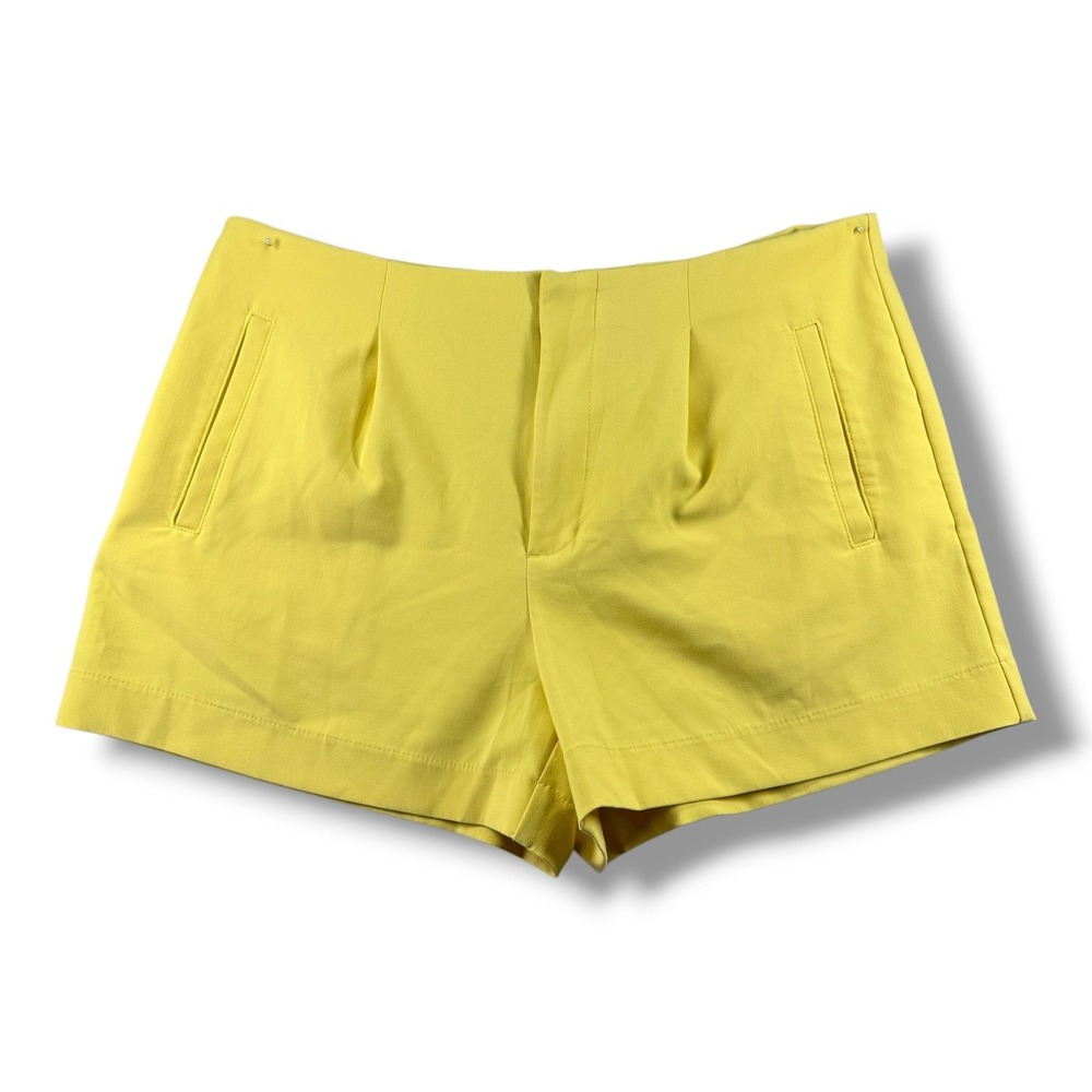 A New Day Womens Yellow High Rise Pleated Stretch Shorts Size 16